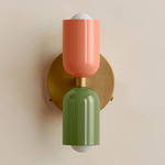 Up Down Wall Sconce - Brass Canopy / Peach Upper Shade
