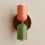 Up Down Wall Sconce - Patina Brass Canopy / Peach Upper Shade