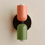 Up Down Wall Sconce - Blackened Brass Canopy / Peach Upper Shade