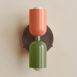 Up Down Wall Sconce - Pewter Canopy / Peach Upper Shade