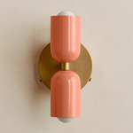 Up Down Wall Sconce - Brass Canopy / Peach Upper Shade