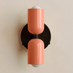 Up Down Wall Sconce - Blackened Brass Canopy / Peach Upper Shade