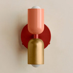 Up Down Wall Sconce - Oxide Red Canopy / Peach Upper Shade