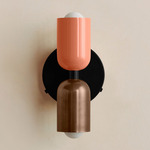 Up Down Wall Sconce - Black Canopy / Peach Upper Shade
