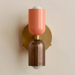 Up Down Wall Sconce - Brass Canopy / Peach Upper Shade