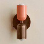 Up Down Wall Sconce - Patina Brass Canopy / Peach Upper Shade