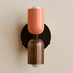 Up Down Wall Sconce - Blackened Brass Canopy / Peach Upper Shade