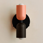 Up Down Wall Sconce - Black Canopy / Peach Upper Shade