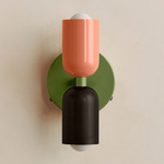 Up Down Wall Sconce - Reed Green Canopy / Peach Upper Shade