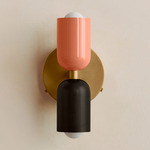 Up Down Wall Sconce - Brass Canopy / Peach Upper Shade