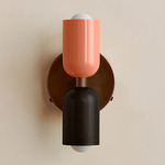 Up Down Wall Sconce - Patina Brass Canopy / Peach Upper Shade