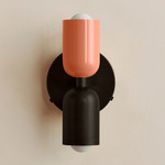 Up Down Wall Sconce - Blackened Brass Canopy / Peach Upper Shade