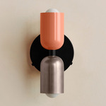 Up Down Wall Sconce - Black Canopy / Peach Upper Shade