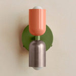 Up Down Wall Sconce - Reed Green Canopy / Peach Upper Shade