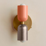 Up Down Wall Sconce - Brass Canopy / Peach Upper Shade
