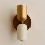 Up Down Wall Sconce - Patina Brass Canopy / Brass Upper Shade