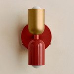 Up Down Wall Sconce - Oxide Red Canopy / Brass Upper Shade