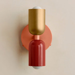 Up Down Wall Sconce - Peach Canopy / Brass Upper Shade