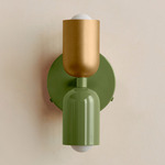 Up Down Wall Sconce - Reed Green Canopy / Brass Upper Shade