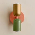 Up Down Wall Sconce - Peach Canopy / Brass Upper Shade