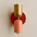 Up Down Wall Sconce - Oxide Red Canopy / Brass Upper Shade