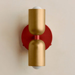 Up Down Wall Sconce - Oxide Red Canopy / Brass Upper Shade