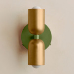 Up Down Wall Sconce - Reed Green Canopy / Brass Upper Shade
