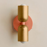 Up Down Wall Sconce - Peach Canopy / Brass Upper Shade