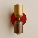 Up Down Wall Sconce - Oxide Red Canopy / Brass Upper Shade