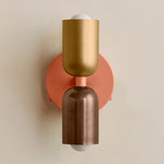 Up Down Wall Sconce - Peach Canopy / Brass Upper Shade