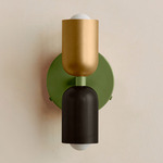 Up Down Wall Sconce - Reed Green Canopy / Brass Upper Shade