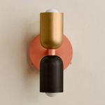 Up Down Wall Sconce - Peach Canopy / Brass Upper Shade