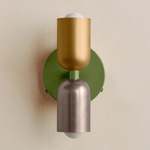 Up Down Wall Sconce - Reed Green Canopy / Brass Upper Shade