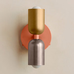Up Down Wall Sconce - Peach Canopy / Brass Upper Shade