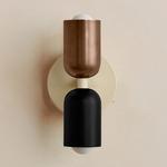 Up Down Wall Sconce - Bone Canopy / Patina Brass Upper Shade
