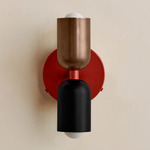 Up Down Wall Sconce - Oxide Red Canopy / Patina Brass Upper Shade
