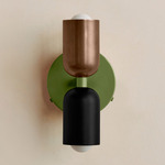 Up Down Wall Sconce - Reed Green Canopy / Patina Brass Upper Shade