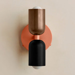Up Down Wall Sconce - Peach Canopy / Patina Brass Upper Shade