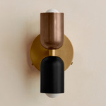 Up Down Wall Sconce - Brass Canopy / Patina Brass Upper Shade