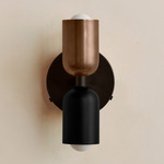 Up Down Wall Sconce - Blackened Brass Canopy / Patina Brass Upper Shade