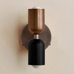 Up Down Wall Sconce - Pewter Canopy / Patina Brass Upper Shade