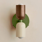 Up Down Wall Sconce - Reed Green Canopy / Patina Brass Upper Shade