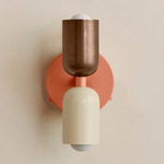 Up Down Wall Sconce - Peach Canopy / Patina Brass Upper Shade
