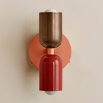 Up Down Wall Sconce - Peach Canopy / Patina Brass Upper Shade