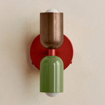 Up Down Wall Sconce - Oxide Red Canopy / Patina Brass Upper Shade