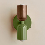 Up Down Wall Sconce - Reed Green Canopy / Patina Brass Upper Shade