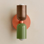 Up Down Wall Sconce - Peach Canopy / Patina Brass Upper Shade