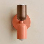 Up Down Wall Sconce - Peach Canopy / Patina Brass Upper Shade