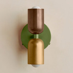 Up Down Wall Sconce - Reed Green Canopy / Patina Brass Upper Shade