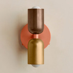Up Down Wall Sconce - Peach Canopy / Patina Brass Upper Shade
